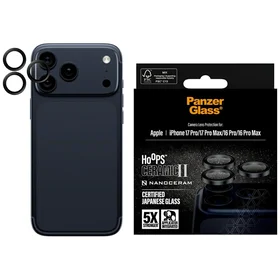 PanzerGlass Hoops Ceramic II kameras objektīva stikls iPhone 17 Pro / 17 Pro Max / 16 Pro / 16 Pro Max - melns