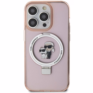 Karl Lagerfeld KLHMP15LHMRSKCP iPhone 15 Pro 6.1" rozā/rozā cietais apvalks ar gredzena statīvu Karl&Choupette Magnētiskais