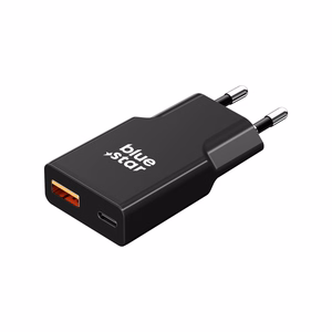Ceļojumu lādētājs Blue Star Slim GaN 1x Type C + 1x USB A PD QC4.0 3A 25W melns