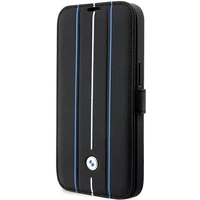 BMW apvalks BMBKP14L22RVSK iPhone 14 Pro 6.1" melns/melns grāmatas tipa ādas zīmogs zilas līnijas