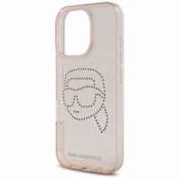 Karl Lagerfeld IML Rhinestones Karl Head apvalks iPhone 16 Pro rozā