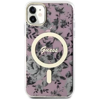 Guess GUHMN61HCFWSP iPhone 11 / Xr 6.1" rozā cietais viedtālruņa apvalks Zieds MagSafe