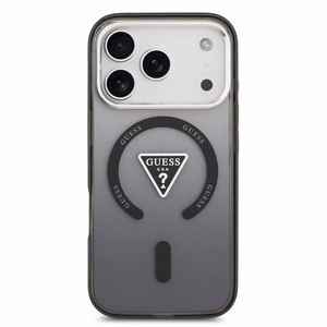 GUESS magnētiskais viedtālruņa apvalks IPHONE 17 Pro, savietojams ar MagSafe GUHMP17LHGTMLCGK (IML gradienta apvalks ar trīsstūra logotipu) melns
