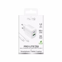 Puro PROLITE 30W USB-A / USB-C sienas lādētājs + USB-C - USB-C kabelis 1.2m - balts