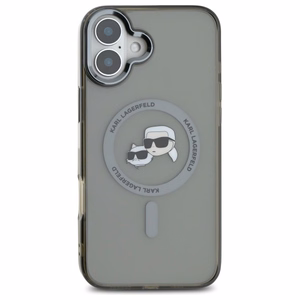 Karl Lagerfeld IML Metal Karl&Choupette Head magnētiskais viedtālruņa apvalks iPhone 16 Plus - melns