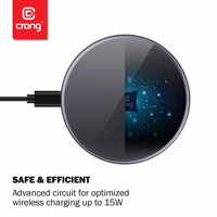 Crong PowerSpot Fast bezvadu lādētājs – Aluminum 15W USB-C Qi bezvadu lādētājs with Tempered Glass Coating (sudrabs balts)
