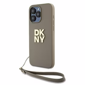 DKNY Viedtālruņa apvalks ar siksniņu un logotipu iPhone 15 Pro - bēšs