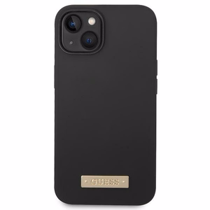 Guess GUHMP14MSBPLK iPhone 14 Plus 6.7" melns/melns cietais apvalks Silikona logotipa plāksne Magnētiskais