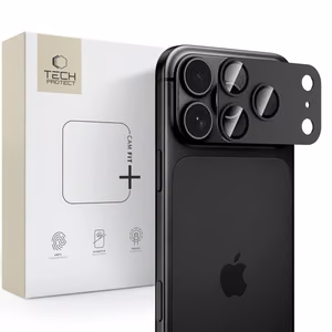 Melns Tech-Protect CamFull Fit+ alumīnija un rūdīta stikla kameras moduļa aizsargs Apple iPhone 18 Pro Max tālrunim
