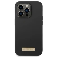 Guess GUHMP14LSBPLK iPhone 14 Pro 6.1" melns/melns cietais apvalks Silikona logotipa plāksne Magnētiskais