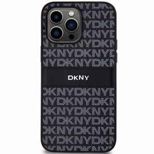DKNY ādas mono svītra un metāla logotips viedtālruņa apvalks iPhone 14 Pro - melns