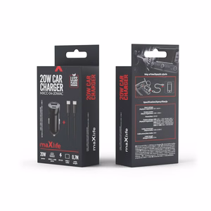 Maxlife MXCC-04 PD QC car charger 1x USB-C 1x USB 20W black + USB-C - USB-C cable 60W