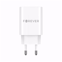 Forever TC-07-30AC PD QC lādētājs 1x USB-C 1x USB 30W balts + USB-C - USB-C kabelis 60W