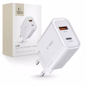 Tech-Protect C30W lādētājs USB-C PD 30W / USB-A QC 3.0 - balts