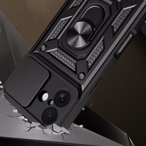 Hibrīda bruņu Camshield viedtālruņa apvalks iPhone 17 ar statīvu un kameras vāciņu - melns