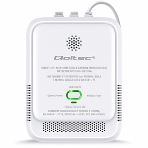 Qoltec 52654 2in1 dabasgāzes un oglekļa monoksīda (CO) noplūdes detektors | CH4 | CO | NG | Tuya | Wi-Fi | 85dB signāls | LED