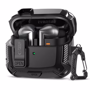 Tech-Protect silikona apvalks ar āķi Samsung Galaxy Buds 3 / 3 FE / 3 Pro austiņām - melns