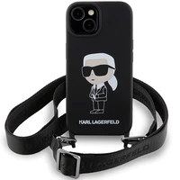 Karl Lagerfeld KLHCP15SSCBSKNK iPhone 15 6.1" cietais apvalks melns/melns Crossbody Silikona Ikonik