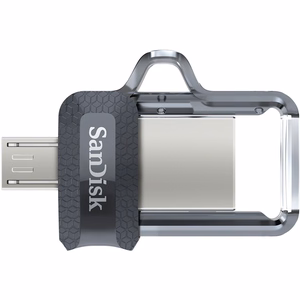 SanDisk Ultra Dual m3.0 USB zibatmiņas disks 256 GB USB Type-A / Micro-USB 3.2 Gen 1 melns, sudrabs, caurspīdīgs