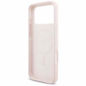 rozā Guess Silicone Script Metal Logo MagSafe vāciņš modeļiem Iphone 18 Pro Max / iPhone 17 Pro Max