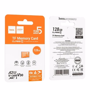 Atmiņas karte microSD 128 GB, klase 10, UH-1, U3, V30, A2, Hoco, oranža