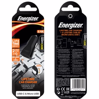 Energizer HardCase - auto lādētājs 2x USB-A 2.4A + USB-C & Micro USB kabelis (melns)