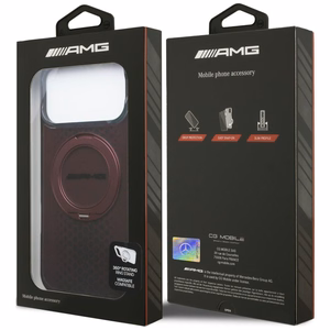 Mercedes AMG IML Double Layer Urban Line vāciņš modelim iPhone 18 Pro Max / 17 Pro Max, ar gredzenu-statīvu, saderīgs ar MagSafe – bordo