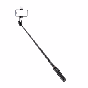 Selfiju nūja WC12YDS 1.3m alumīnija sakausējuma teleskopisks statīvs ar dubultu lampu un telefona turētāju - melna