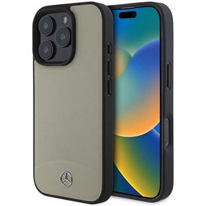 Mercedes MB teksturētas un gludas ādas magnētiskais viedtālruņa apvalks iPhone 16 Pro Max - bēšs