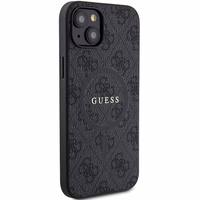 Guess 4G kolekcija ādas metāla logotips Magnētiskais apvalks iPhone 14/15/13 - melns