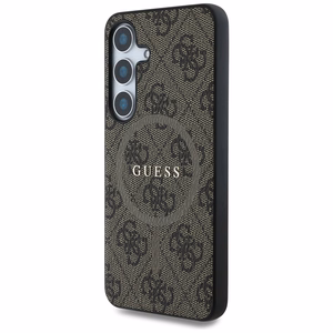 Guess Ādas 4G Krāsains Gredzens Klasiskais Logotips Magnētiskais Samsung Galaxy S25 viedtālruņa apvalks brūna