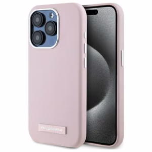 Karl Lagerfeld FW Metal Plate magnētiskais viedtālruņa apvalks iPhone 15 Pro - rozā