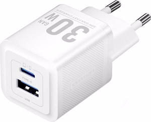 Vention 30W lādētājs ar GaN tehnoloģiju, 1× USB-A, 1× USB-C, balts