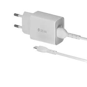Devia sienas lādētājs Smart 2x USB 2,4A balts + Lightning kabelis
