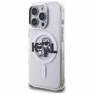 Karl Lagerfeld IML Glitter Karl & Choupette Sketch Logo MagSafe Case for iPhone 16 Pro - Clear