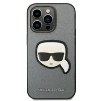 Karl Lagerfeld Saffiano Karl's Head Patch viedtālruņa apvalks iPhone 14 Pro Max - sudraba