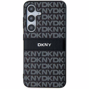 DKNY ādas Mono Stripe un Metal Logo viedtālruņa apvalks Samsung Galaxy S24 - melns