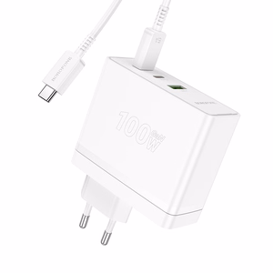 Borofone sienas lādētājs BN11 Imperial - USB + 2xType C - QC 3.0 PD 100W ar Type C uz Type C kabeli balts