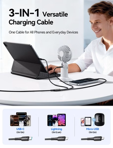 USB Kabelis Joyroom S-A61 USB-C uz USB-C/Lightning/MicroUSB 3.5A 1.2m melns