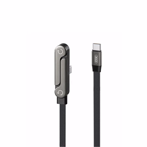 XO NB-Q311 PD USB-C–USB-C kabelis, 1,5m, 240W, melns, plakans, ar statīvu