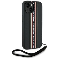 Karl Lagerfeld Saffiano Athleisure Stripes Cord viedtālruņa apvalks iPhone 15 - sarkans