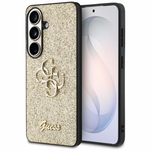 Guess maciņš Fixed Glitter Big 4G Metal Logo for Samsung Galaxy S26 zelta