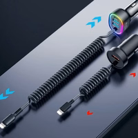 Automašīnas lādētājs Joyroom "JR-CL20" melns 57W (1xPD / 1xQC3,0 / ar LED apgaismojumu) + "Lightning" kabelis 160cm