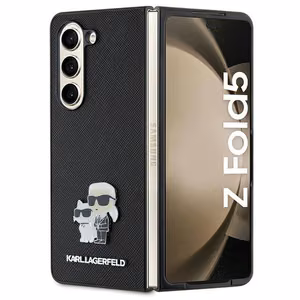 Karl Lagerfeld Saffiano Karl&Choupette Pin viedtālruņa apvalks Samsung Galaxy Z Fold 5 - melns