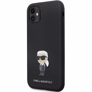 Karl Lagerfeld KLHCN61SMHKNPK viedtālruņa apvalks iPhone 11 / Xr - melns silikona Ikonik metāla piespraude