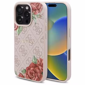 Guess GUHMP16LP4ROPEMCP iPhone 16 Pro 6.3" rozā/rozā cietais apvalks 4G Ziedu Druka Magnētiskais