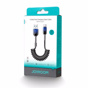 Joyroom S-A43 Crystal-Clear Series 3A USB-A - USB-C spirālveida kabelis 1,5 m - melns