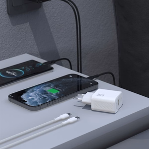 Dudao A26TCEU PD QC 25W GaN USB-A USB-C Wall Lādētājs with USB-C Kabelis - Balts