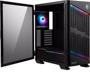 MSI MPG VELOX 100P AIRFLOW vidēja torņa spēļu datora korpuss, melns, 3× 120 mm ventilators + 1× 120 mm ARGB ventilators, ARGB sloksne, USB Type-C, rūdīts stikls, E-ATX/ATX/mATX/mini-ITX