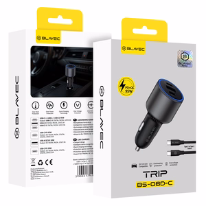 Blavec Auto lādētājs BS-06D-C Trip - USB + 2xType C - QC 3.0 18W PD 65W ar Type C to Type C (CCBS06DCQ-U2CB) melns
